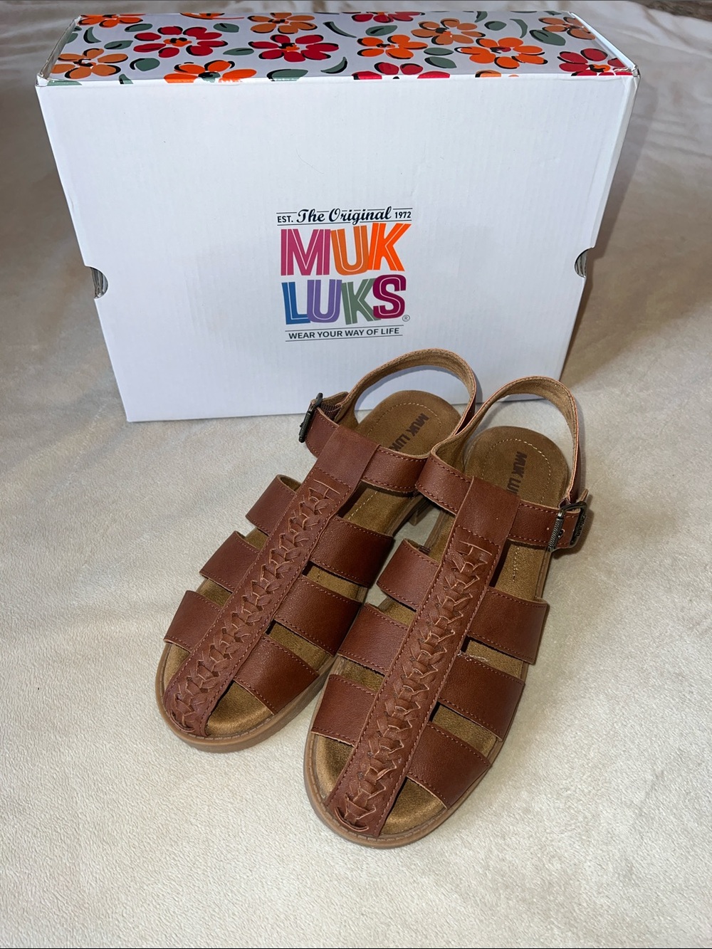 Muk Luks Tan Braided Fisherman Sandals